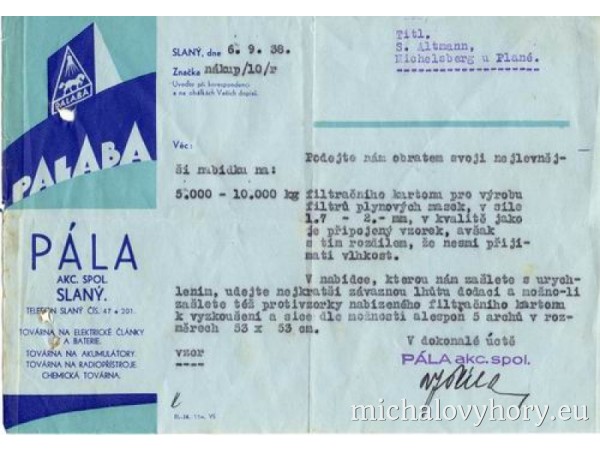 Rok před válkou chtěla společnost Palaba otestovat papír do plynových masek