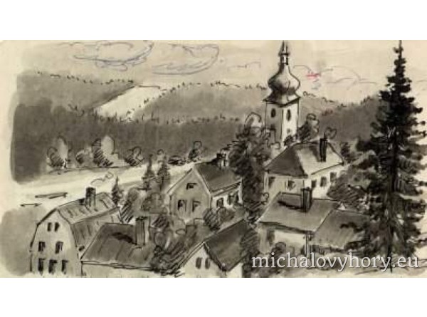 Kostel v Michalových Horách - pohled z pole na jihu